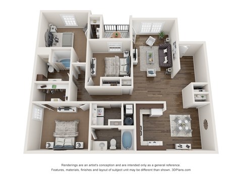 Floor plan for 3 beds, 2 baths, 1373 sqft
